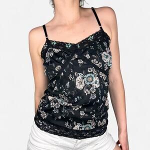 Black floral lace trim cami top from Défier